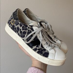 D.A.T.E HILL LOW Glitter LEOPARD TRAINER black grey women’s size US 7 EU 38